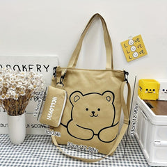 Cartoon Bear Shoulder Bag with Little Pouch