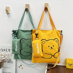 Cartoon Bear Shoulder Bag with Little Pouch