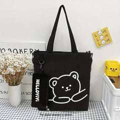 Cartoon Bear Shoulder Bag with Little Pouch