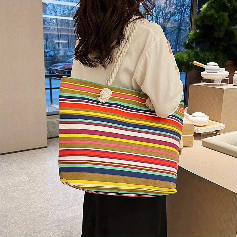Leaf Print Canvas Tote Bag Women's Summer Beach Shoulder Bag