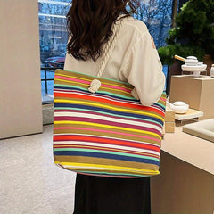 Leaf Print Canvas Tote Bag Women's Summer Beach Shoulder Bag
