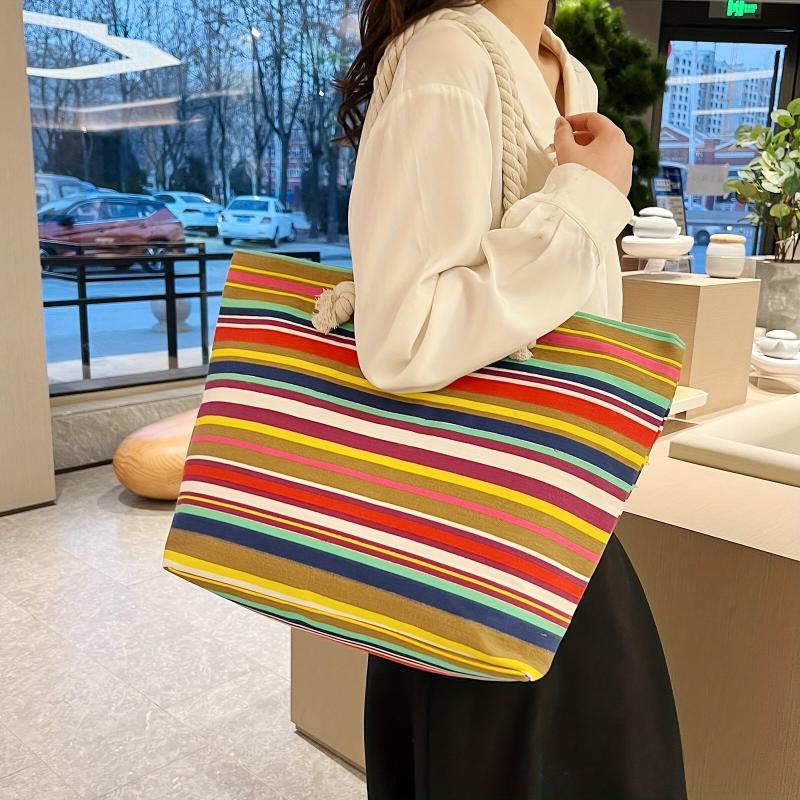 Leaf Print Canvas Tote Bag Women's Summer Beach Shoulder Bag