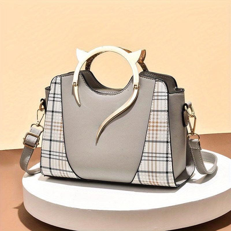 Classic Plaid Pattern Tote Satchel Bag Shoulder Handbag