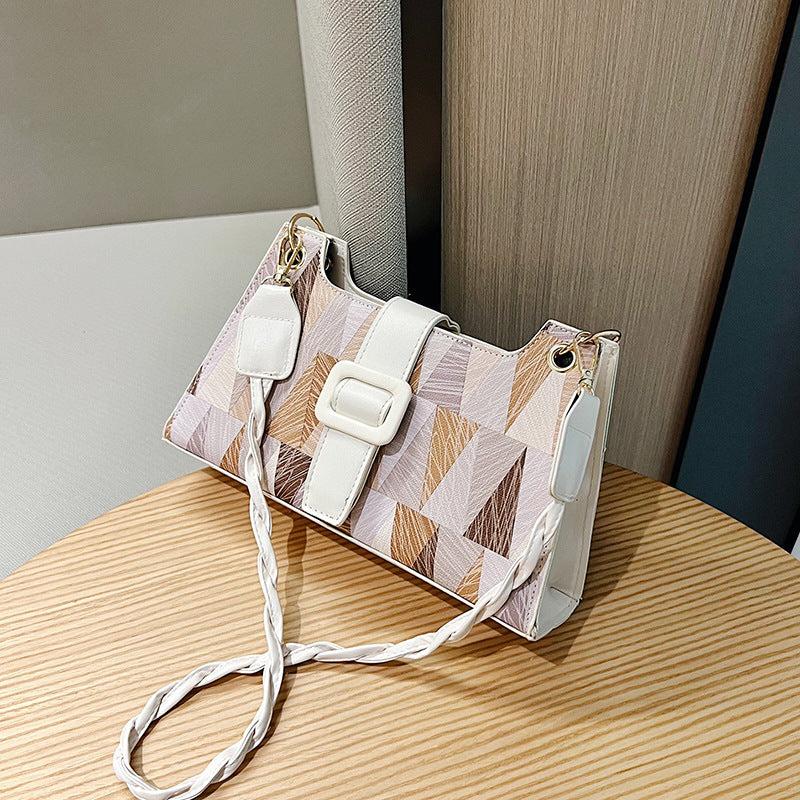 Multicolored Geometric Print Shoulder Bag Zipper Crossbody Bag