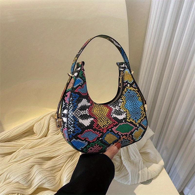 Vintage Snakeskin Pattern Hobo Bag Faux Leather Handbag Women's Purse