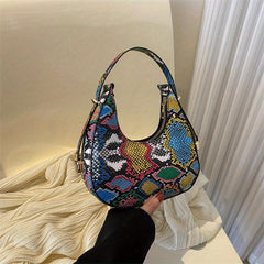 Vintage Snakeskin Pattern Hobo Bag Faux Leather Handbag Women's Purse