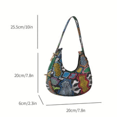 Vintage Snakeskin Pattern Hobo Bag Faux Leather Handbag Women's Purse