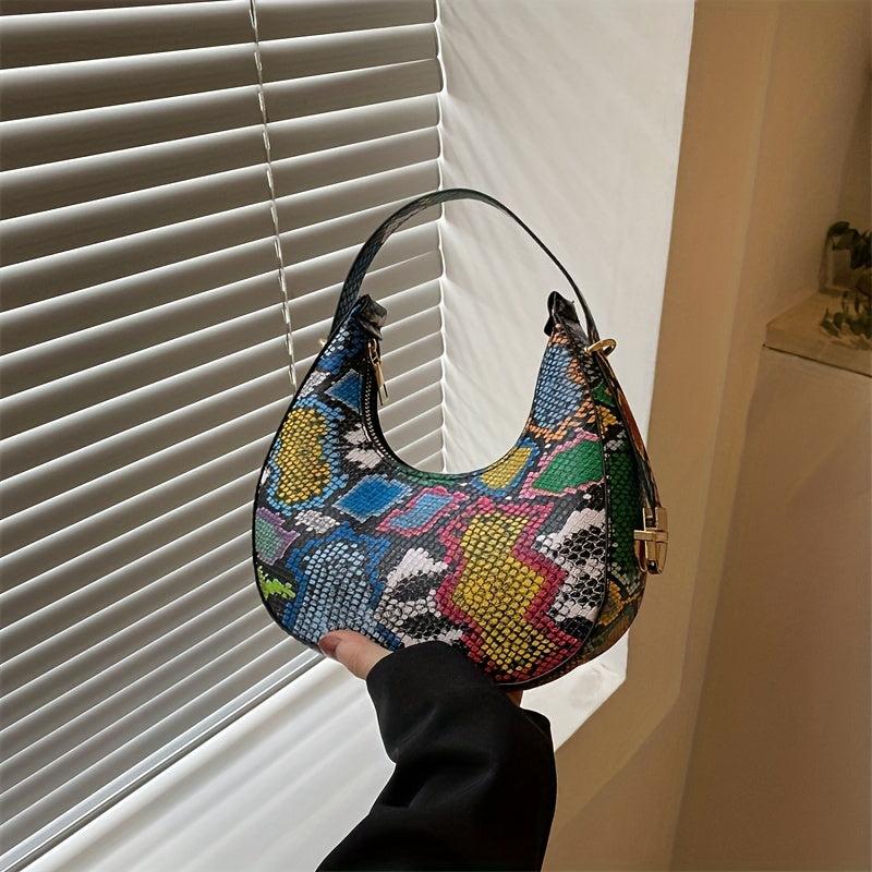 Vintage Snakeskin Pattern Hobo Bag Faux Leather Handbag Women's Purse