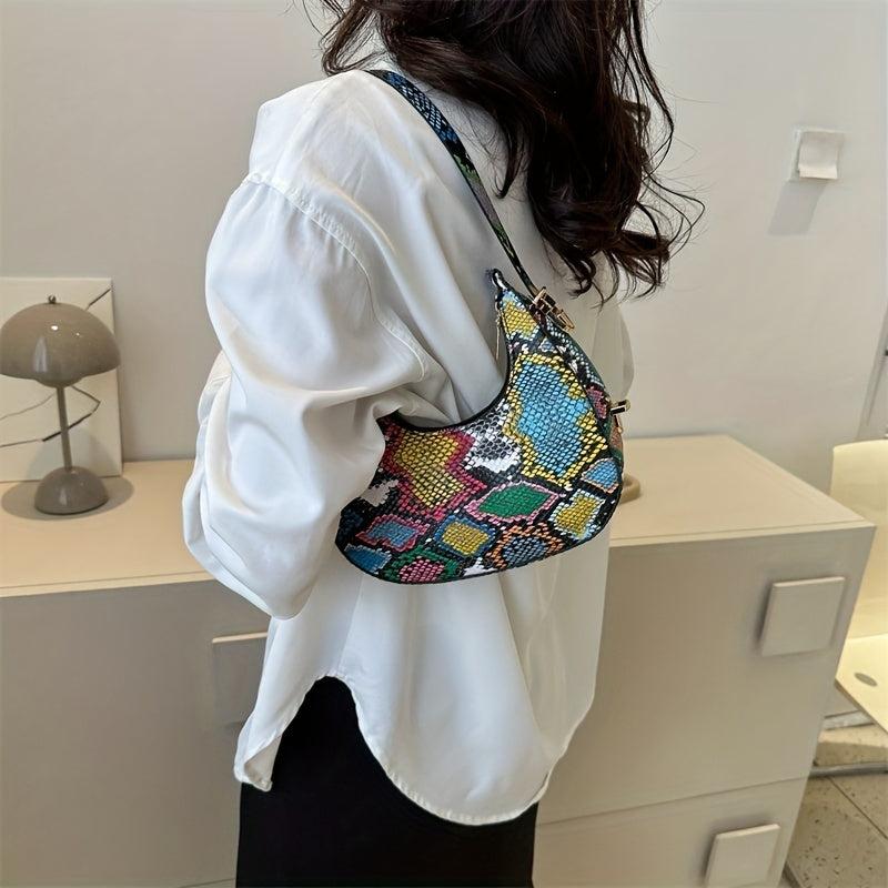 Vintage Snakeskin Pattern Hobo Bag Faux Leather Handbag Women's Purse