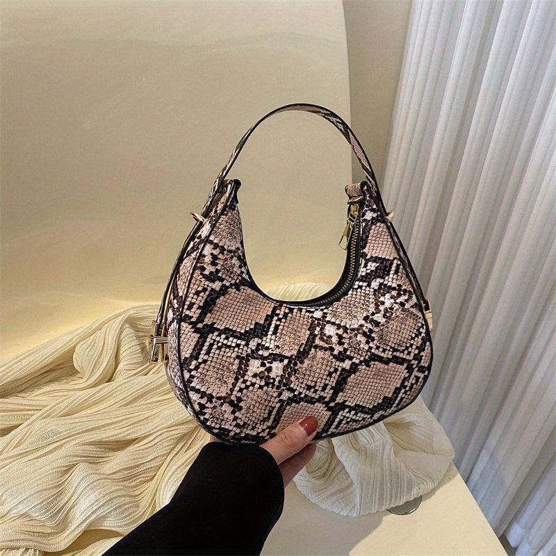 Vintage Snakeskin Pattern Hobo Bag Faux Leather Handbag Women's Purse