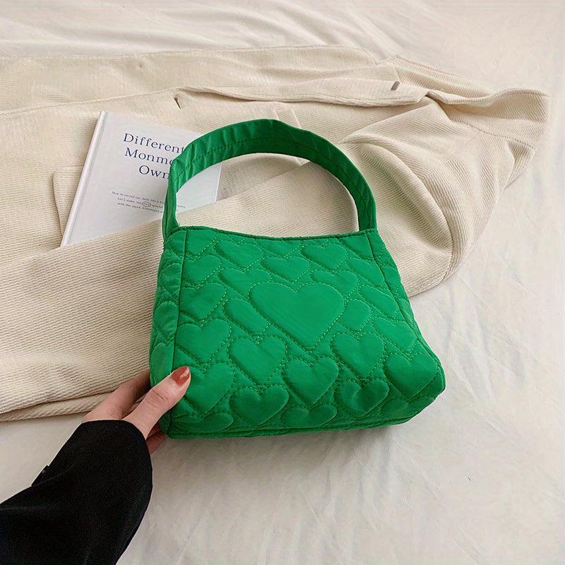 Heart Quilted Square Underarm Bag Shoulder Bag Women's All Match Handbag & Purse