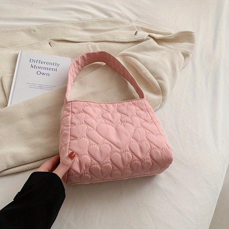 Heart Quilted Square Underarm Bag Shoulder Bag Women's All Match Handbag & Purse