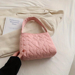 Heart Quilted Square Underarm Bag Shoulder Bag Women's All Match Handbag & Purse