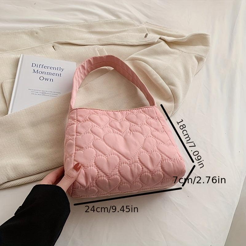 Heart Quilted Square Underarm Bag Shoulder Bag Women's All Match Handbag & Purse