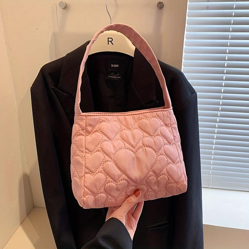 Heart Quilted Square Underarm Bag Shoulder Bag Women's All Match Handbag & Purse