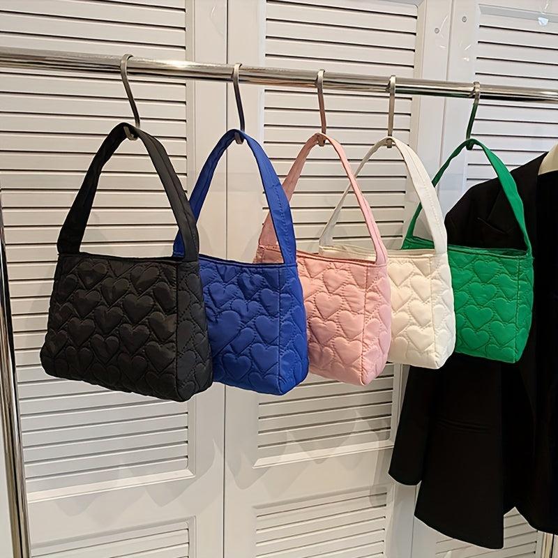 Heart Quilted Square Underarm Bag Shoulder Bag Women's All Match Handbag & Purse