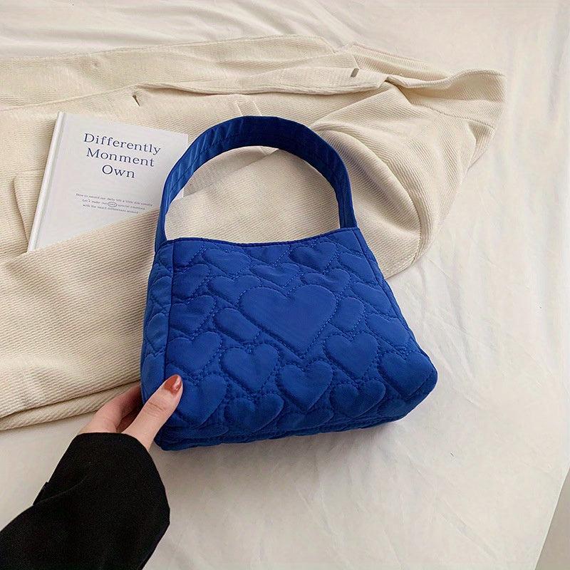 Heart Quilted Square Underarm Bag Shoulder Bag Women's All Match Handbag & Purse