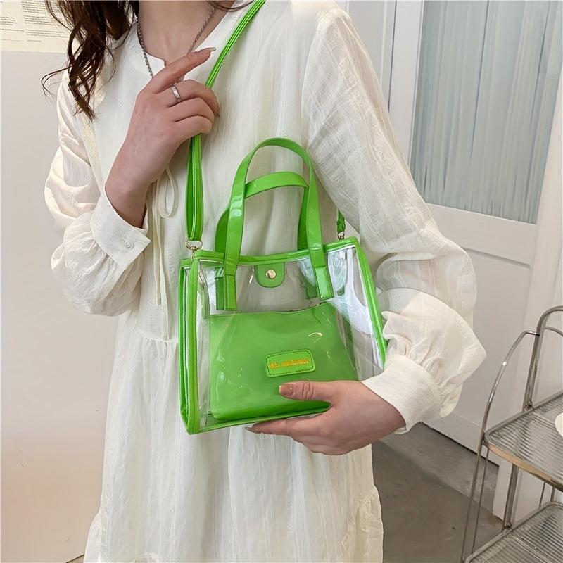 2pcs Clear Waterproof Crossbody Bag Set PVC Textured Tote Bag Lightweight