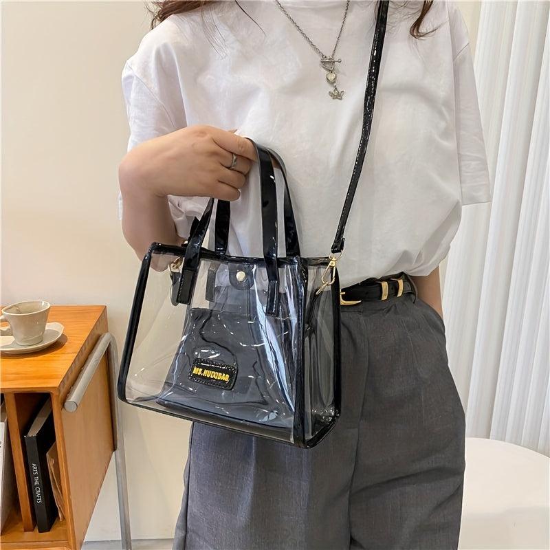 2pcs Clear Waterproof Crossbody Bag Set PVC Textured Tote Bag Lightweight