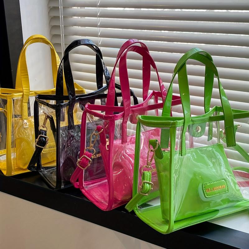 2pcs Clear Waterproof Crossbody Bag Set PVC Textured Tote Bag Lightweight