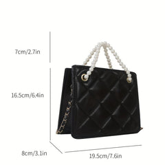 Argyle Quilted Crossbody Bag Small Square Purse Faux Pearl Decor