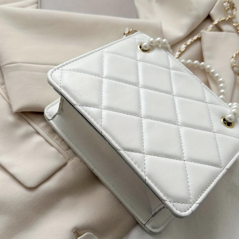 Argyle Quilted Crossbody Bag Small Square Purse Faux Pearl Decor