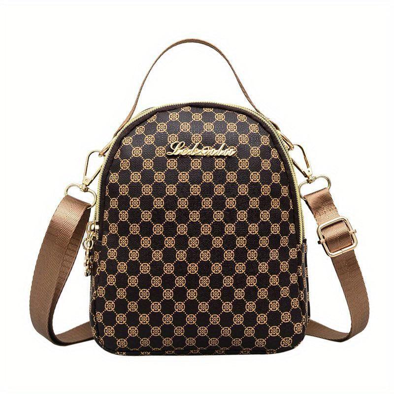 Vintage Shoulder Bag Classic Pattern Satchel Bag All Match Zipper Crossbody Bag