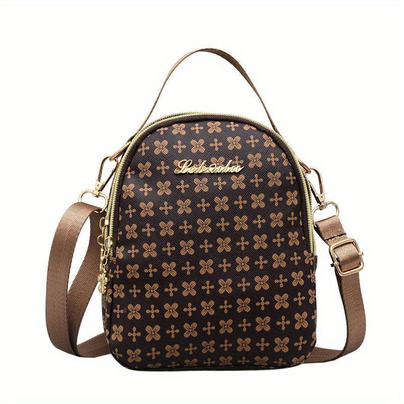 Vintage Shoulder Bag Classic Pattern Satchel Bag All Match Zipper Crossbody Bag