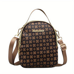 Vintage Shoulder Bag Classic Pattern Satchel Bag All Match Zipper Crossbody Bag