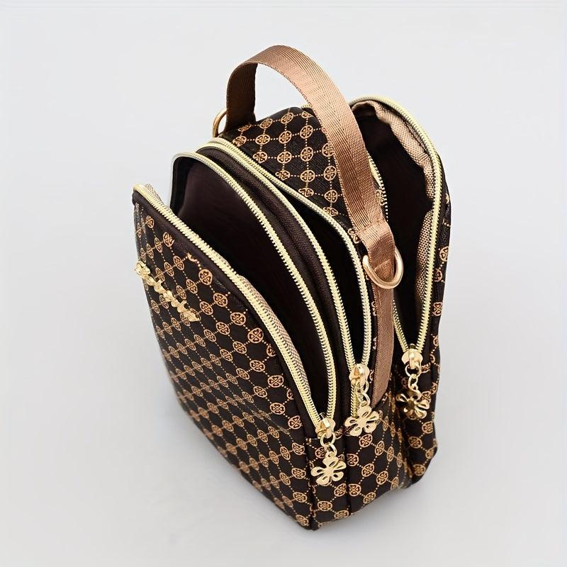 Vintage Shoulder Bag Classic Pattern Satchel Bag All Match Zipper Crossbody Bag