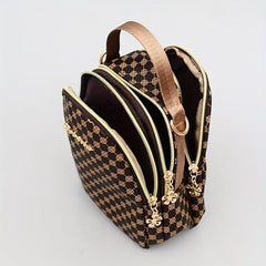 Vintage Shoulder Bag Classic Pattern Satchel Bag All Match Zipper Crossbody Bag