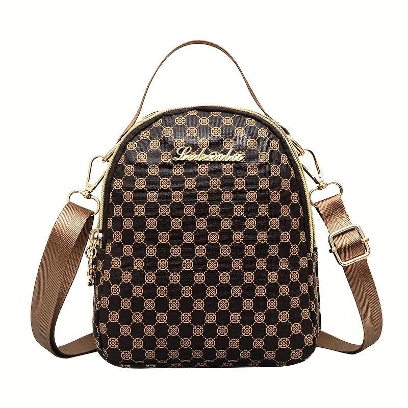 Vintage Shoulder Bag Classic Pattern Satchel Bag All Match Zipper Crossbody Bag