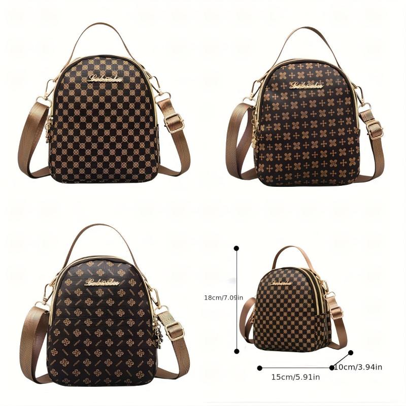 Vintage Shoulder Bag Classic Pattern Satchel Bag All Match Zipper Crossbody Bag