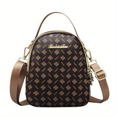 Vintage Shoulder Bag Classic Pattern Satchel Bag All Match Zipper Crossbody Bag