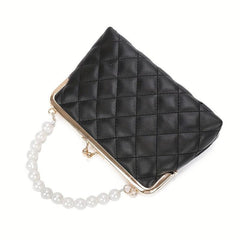 Quilted Frame Bag Pearl Decor Shoulder Bag Women's Handbag