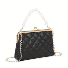 Quilted Frame Bag Pearl Decor Shoulder Bag Women's Handbag