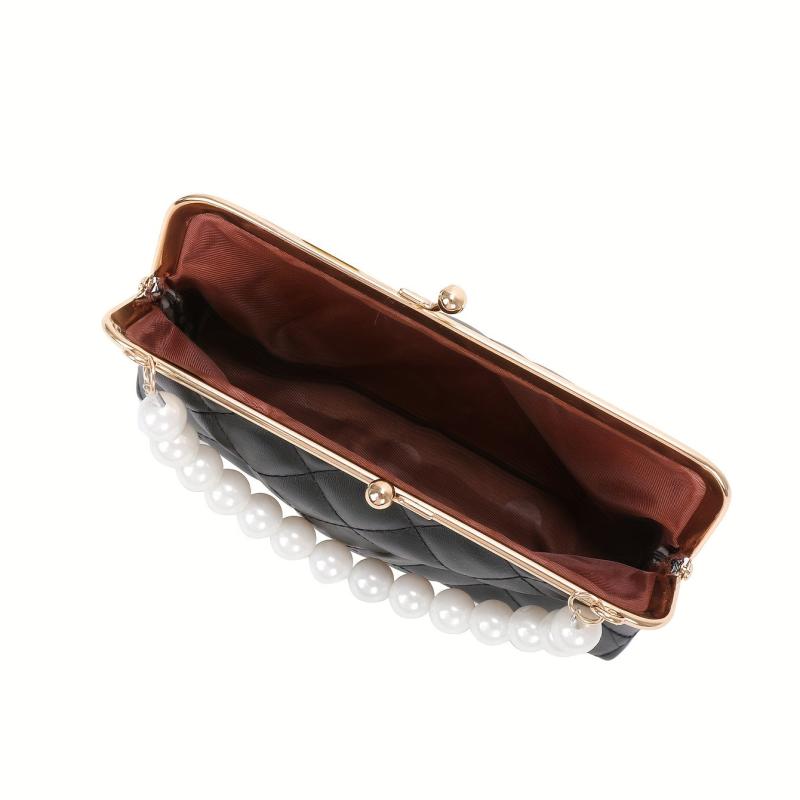 Quilted Frame Bag Pearl Decor Shoulder Bag Women's Handbag