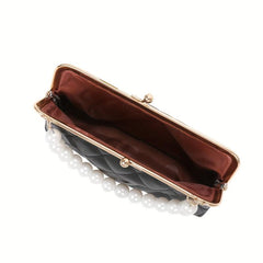 Quilted Frame Bag Pearl Decor Shoulder Bag Women's Handbag