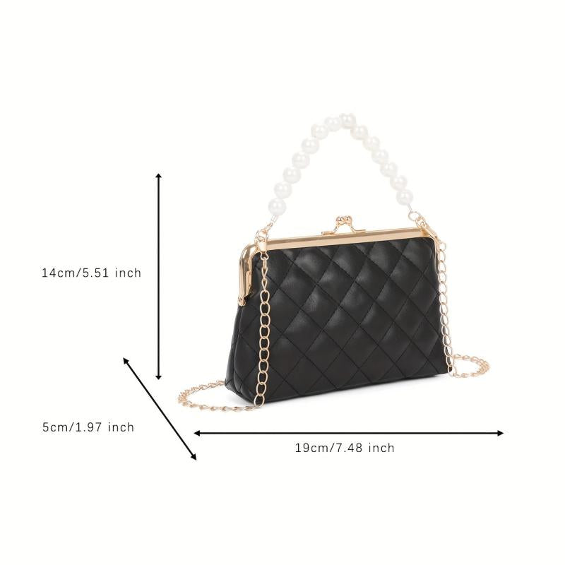 Quilted Frame Bag Pearl Decor Shoulder Bag Women's Handbag