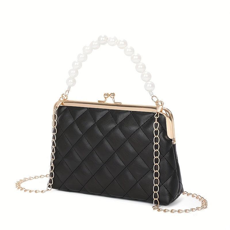 Quilted Frame Bag Pearl Decor Shoulder Bag Women's Handbag