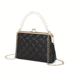 Quilted Frame Bag Pearl Decor Shoulder Bag Women's Handbag