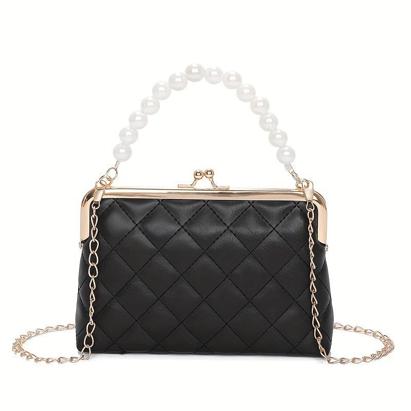 Quilted Frame Bag Pearl Decor Shoulder Bag Women's Handbag