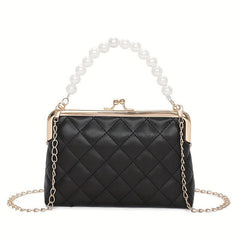Quilted Frame Bag Pearl Decor Shoulder Bag Women's Handbag