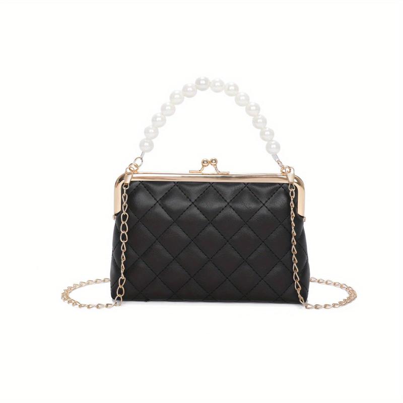 Quilted Frame Bag Pearl Decor Shoulder Bag Women's Handbag