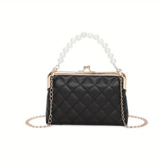 Quilted Frame Bag Pearl Decor Shoulder Bag Women's Handbag
