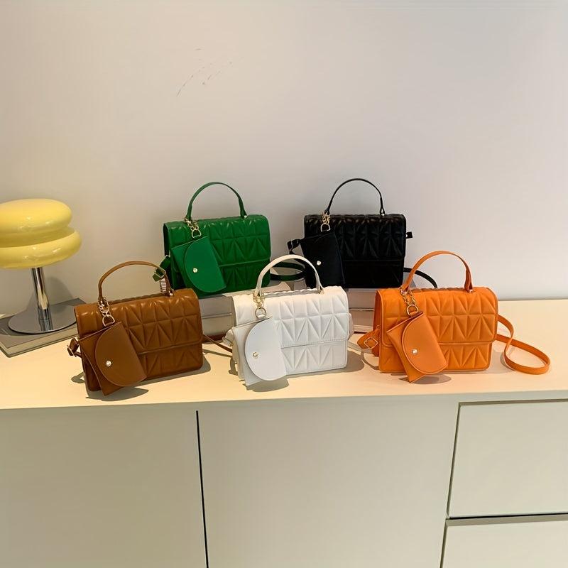 Solid Flap Shoulder Bag PU Leather Square Crossbody Bag