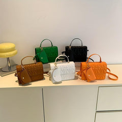 Solid Flap Shoulder Bag PU Leather Square Crossbody Bag