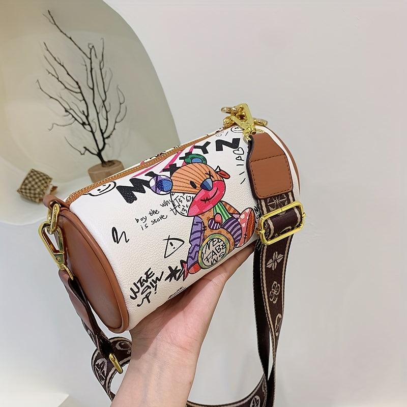 Graffiti Style Boston Bag Cartoon Crossbody Purse
