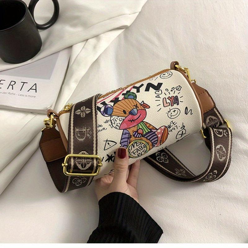 Graffiti Style Boston Bag Cartoon Crossbody Purse