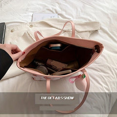 Strawberry Print Tote Bag Faux Leather Shoulder Bag Large Capacity Handbag